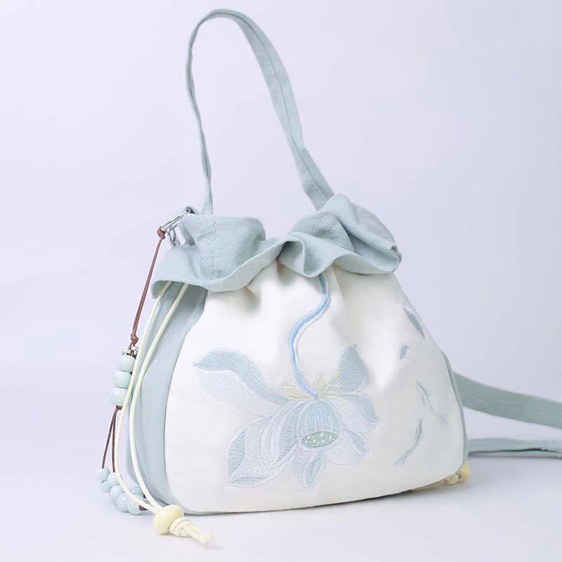 Buddha Stones Suzhou Ricamo Lotus Epiphyllum Magnolia Cotone Lino Tote Borsa A Tracolla Borsa A Mano