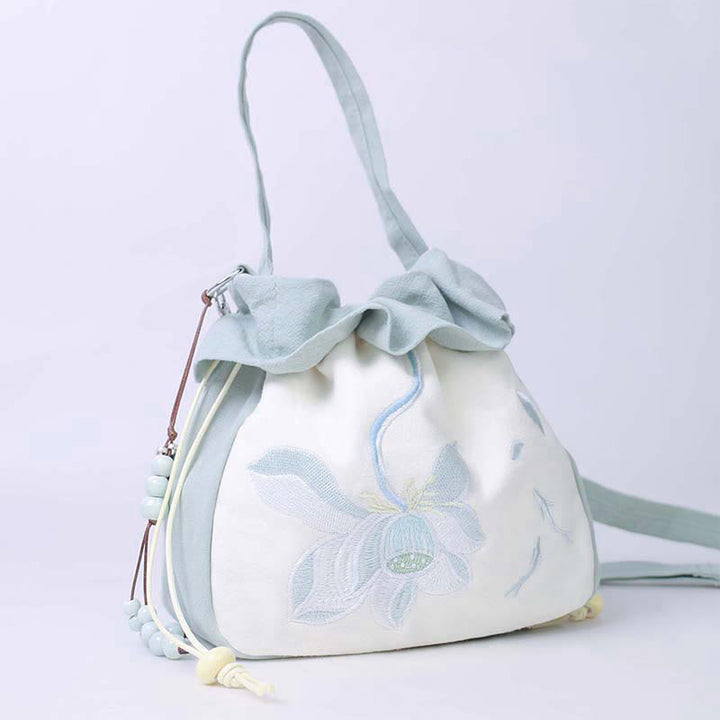 Buddha Stones Suzhou Ricamo Lotus Epiphyllum Magnolia Cotone Lino Tote Borsa A Tracolla Borsa A Mano