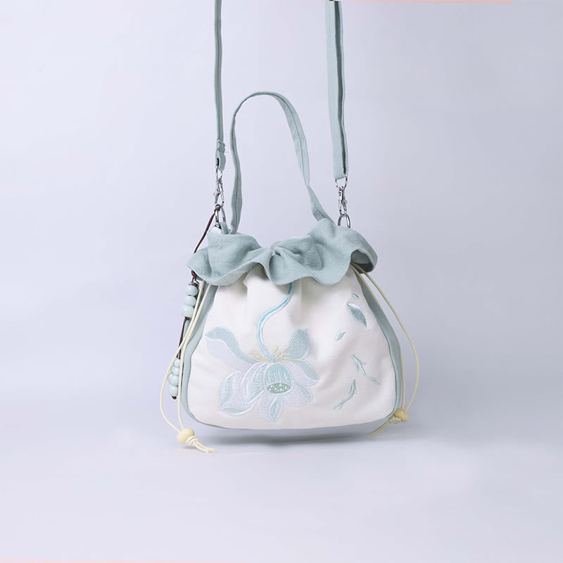 Buddha Stones Suzhou Ricamo Lotus Epiphyllum Magnolia Cotone Lino Tote Borsa A Tracolla Borsa A Mano