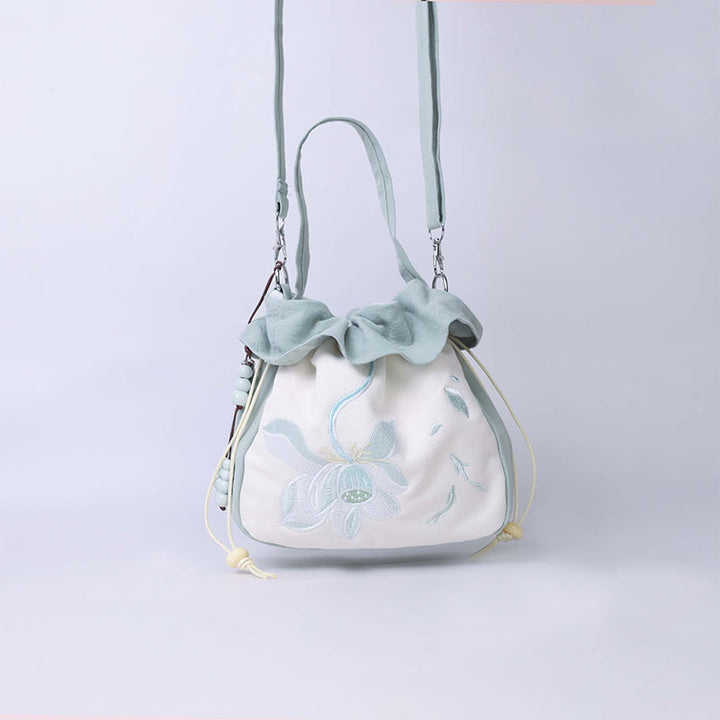 Buddha Stones Suzhou Ricamo Lotus Epiphyllum Magnolia Cotone Lino Tote Borsa A Tracolla Borsa A Mano