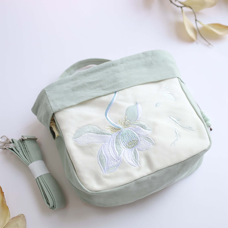 Buddha Stones Suzhou Ricamo Lotus Epiphyllum Magnolia Cotone Lino Tote Borsa A Tracolla Borsa A Mano
