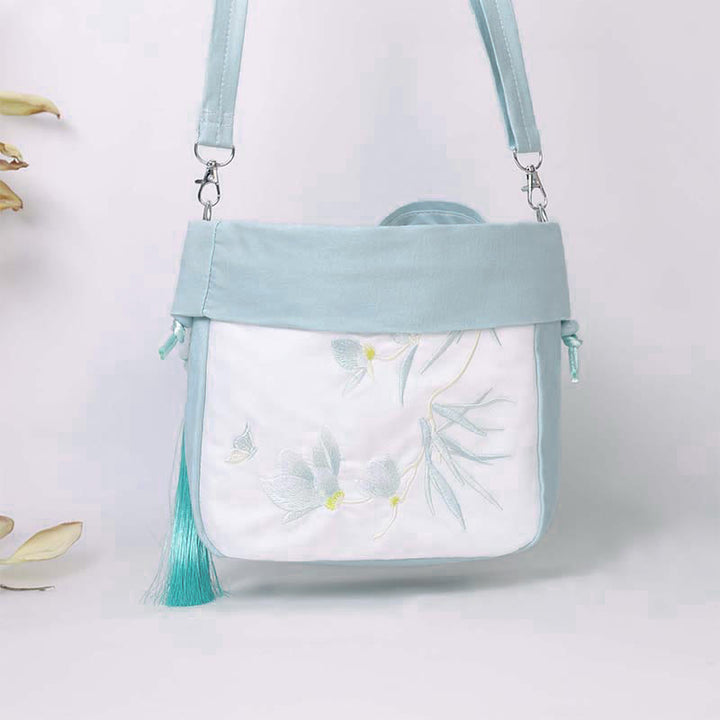 Buddha Stones Suzhou Ricamo Lotus Epiphyllum Magnolia Cotone Lino Tote Borsa A Tracolla Borsa A Mano