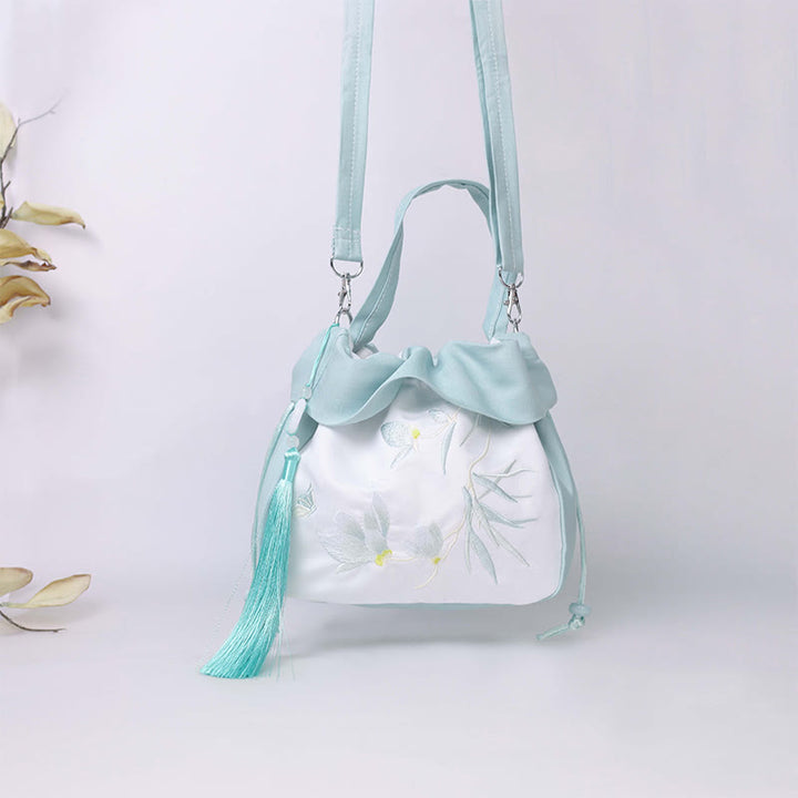 Buddha Stones Suzhou Ricamo Lotus Epiphyllum Magnolia Cotone Lino Tote Borsa A Tracolla Borsa A Mano