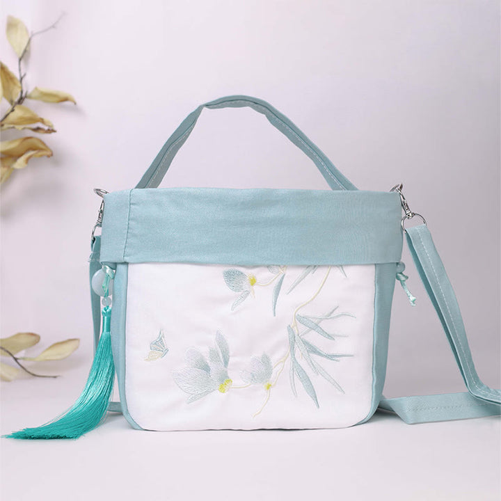 Buddha Stones Suzhou Ricamo Lotus Epiphyllum Magnolia Cotone Lino Tote Borsa A Tracolla Borsa A Mano