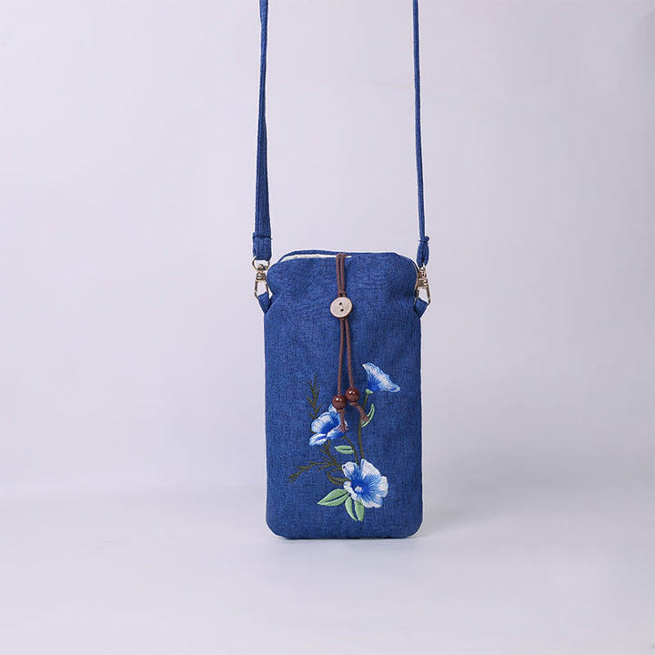 Borsa a tracolla con piccoli fiori ricamati Buddha Stones Borsa a tracolla Borsa per cellulare 11*20cm