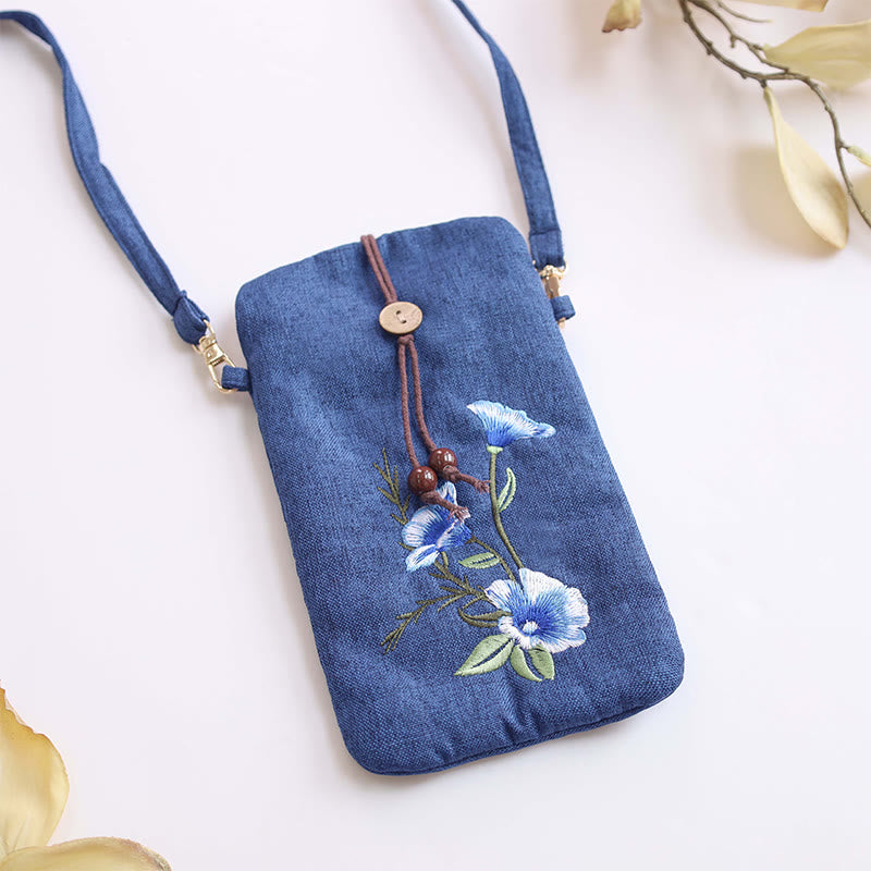 Borsa a tracolla con piccoli fiori ricamati Buddha Stones Borsa a tracolla Borsa per cellulare 11*20cm