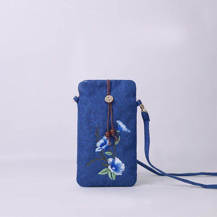 Borsa a tracolla con piccoli fiori ricamati Buddha Stones Borsa a tracolla Borsa per cellulare 11*20cm