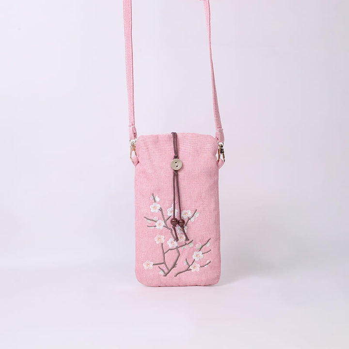 Borsa a tracolla con piccoli fiori ricamati Buddha Stones Borsa a tracolla Borsa per cellulare 11*20cm