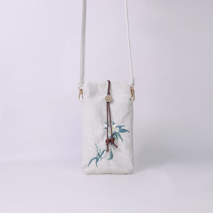 Borsa a tracolla con piccoli fiori ricamati Buddha Stones Borsa a tracolla Borsa per cellulare 11*20cm