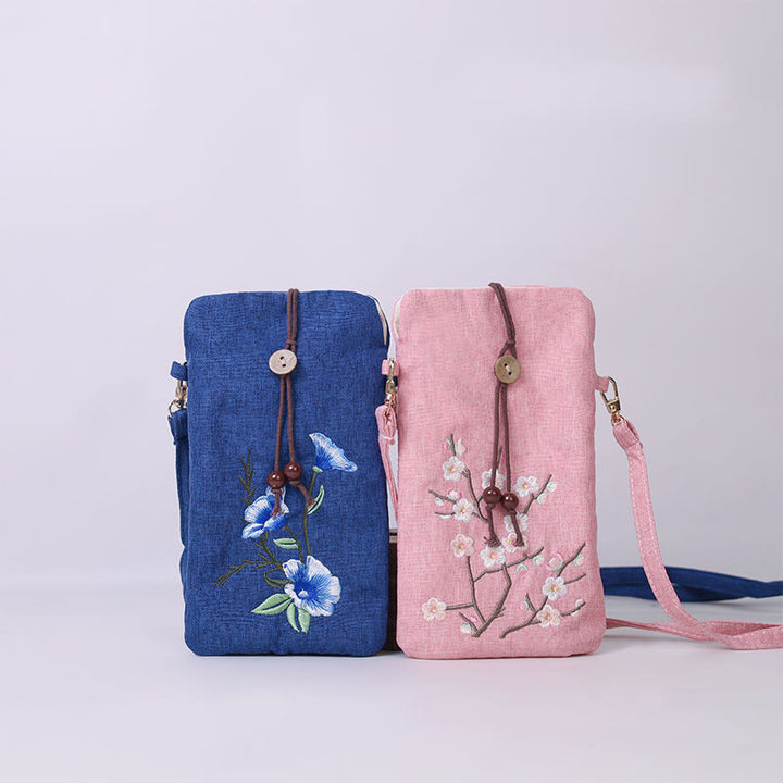 Borsa a tracolla con piccoli fiori ricamati Buddha Stones Borsa a tracolla Borsa per cellulare 11*20cm