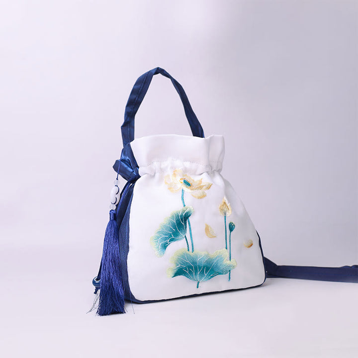 Buddha Stones Suzhou Ricamo Coniglio Loto Epiphyllum Peonia Magnolia Tote Borsa a tracolla Borsa a tracolla Borsa a mano