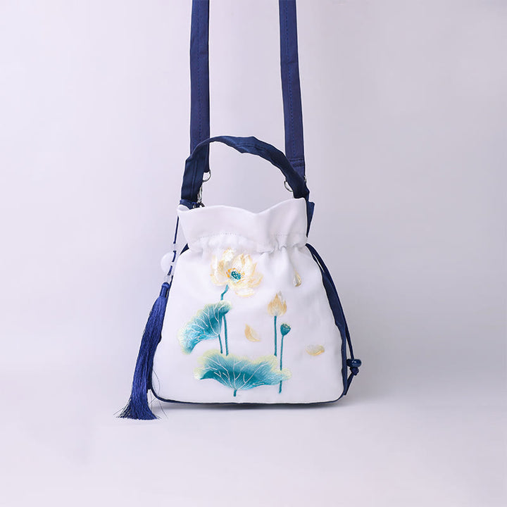 Buddha Stones Suzhou Ricamo Coniglio Loto Epiphyllum Peonia Magnolia Tote Borsa a tracolla Borsa a tracolla Borsa a mano