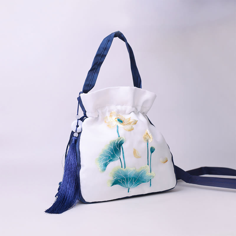 Buddha Stones Suzhou Ricamo Coniglio Loto Epiphyllum Peonia Magnolia Tote Borsa a tracolla Borsa a tracolla Borsa a mano