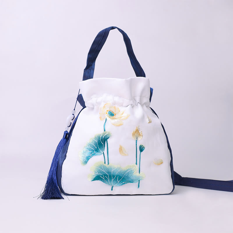 Buddha Stones Suzhou Ricamo Coniglio Loto Epiphyllum Peonia Magnolia Tote Borsa a tracolla Borsa a tracolla Borsa a mano