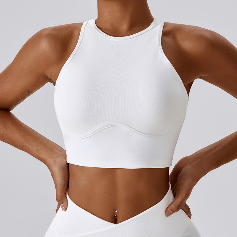 Canotta senza maniche Buddha Stones Crop Pantaloni svasati Sport Fitness Yoga - Bianco - Superiore - XL - image 1
