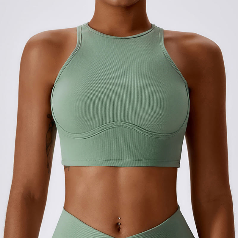 Canotta senza maniche Buddha Stones Crop Pantaloni svasati Sport Fitness Yoga - Verde - Superiore - XL - image 25