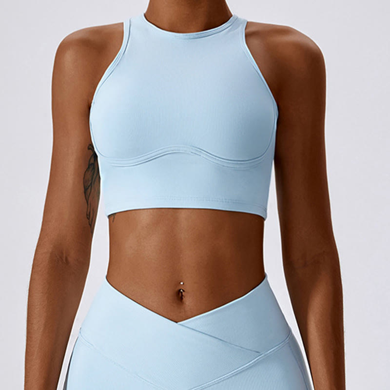 Canotta senza maniche Buddha Stones Crop Pantaloni svasati Sport Fitness Yoga - Blu - Superiore - XL - image 36