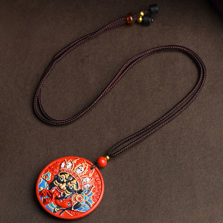 Collana con ciondolo di benedizione in cinabro dipinto con Buddha Stones, dea della ricchezza, Zakiram