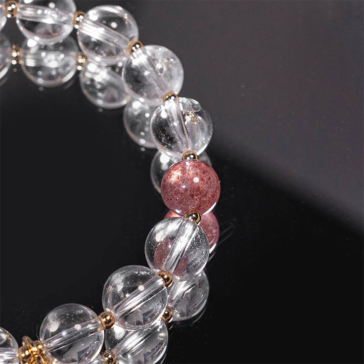 Braccialetto con ciondolo Buddha Stones , cristallo bianco, quarzo fragola, guarigione, attrae la fortuna