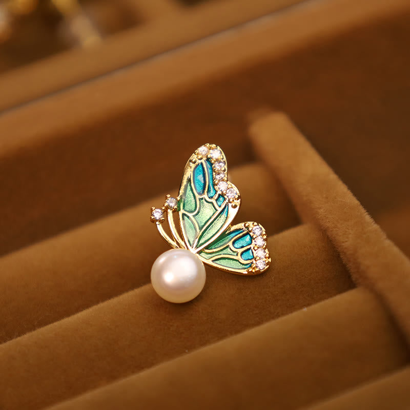Orecchini a bottone con perle naturali in rame placcato oro 18K, Buddha Stones, argento sterling 925, guarigione a farfalla