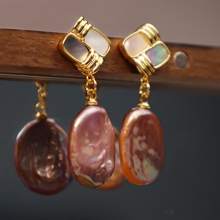 Orecchini pendenti con perle barocche naturali placcate in oro e argento sterling 925 Buddha Stones - image 2