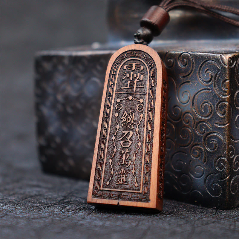 Buddha Stones Fulmine Colpito Legno di Giuggiola Taoista Cinque Tuoni Ordine Fortuna Protezione Collana Pendente