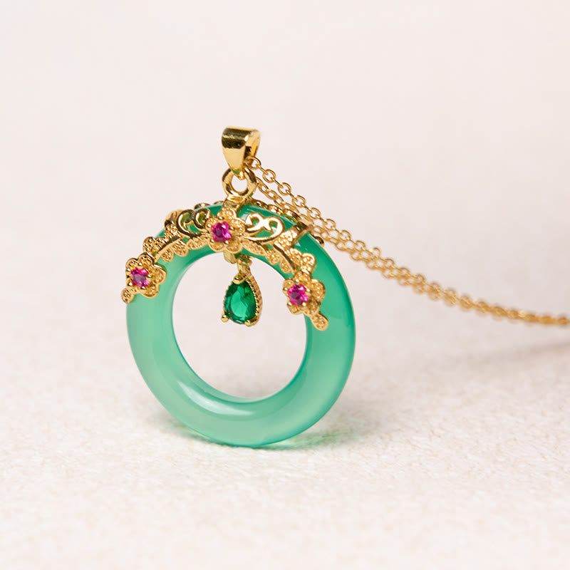 Collana con Buddha Stones, calcedonio verde, fibbia della pace, forza