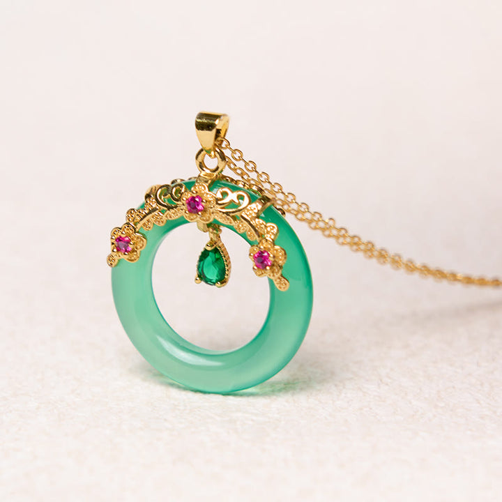 Collana con Buddha Stones, calcedonio verde, fibbia della pace, forza