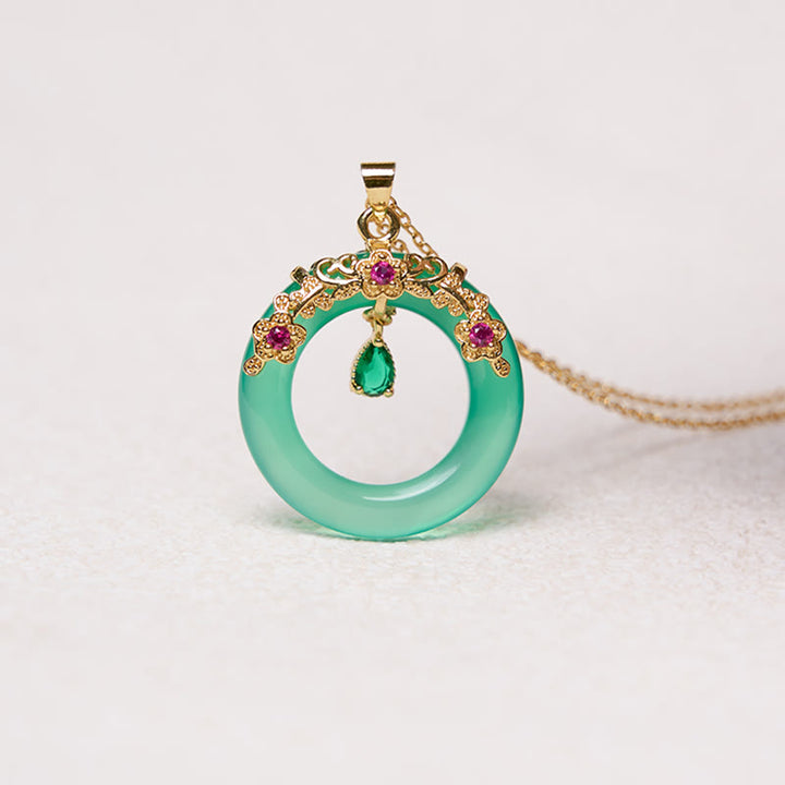 Collana con Buddha Stones, calcedonio verde, fibbia della pace, forza