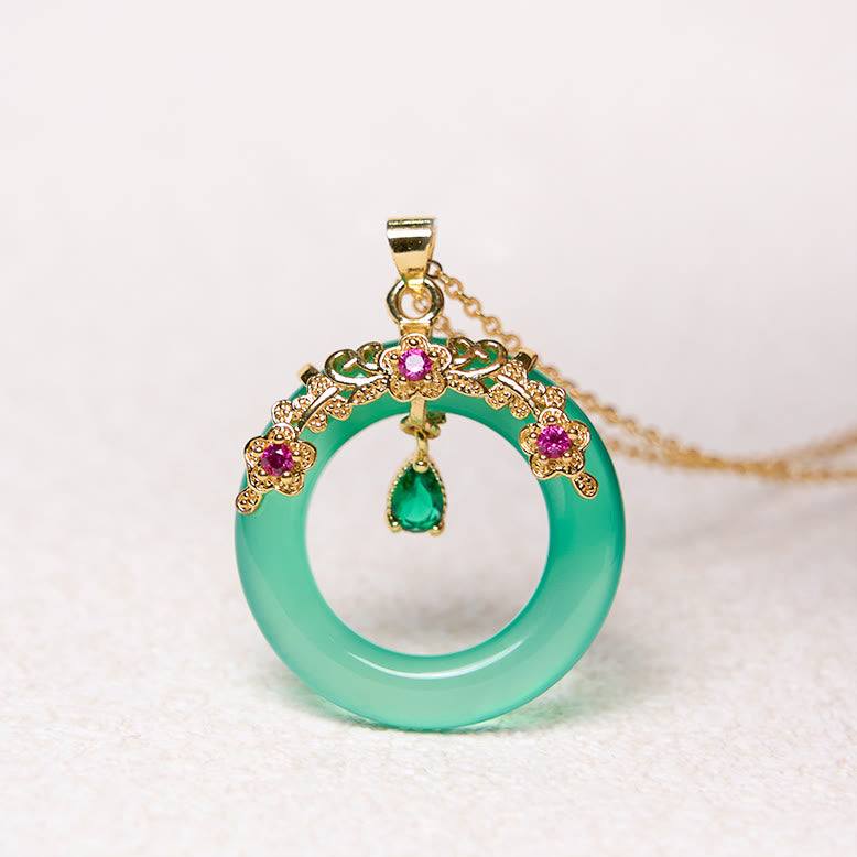 Collana con Buddha Stones, calcedonio verde, fibbia della pace, forza