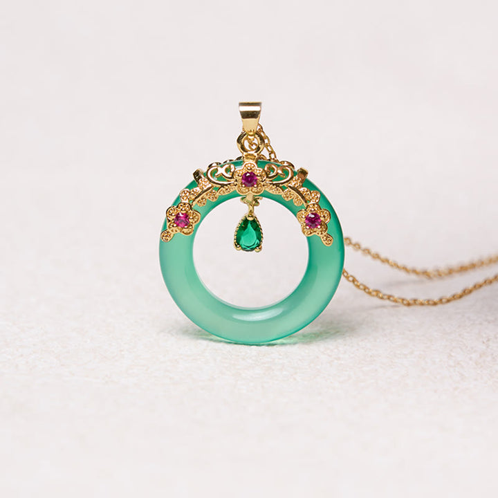 Collana con Buddha Stones, calcedonio verde, fibbia della pace, forza