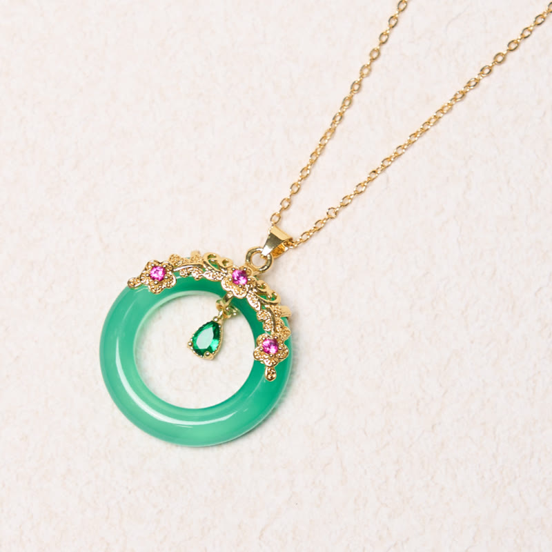 Collana con Buddha Stones, calcedonio verde, fibbia della pace, forza