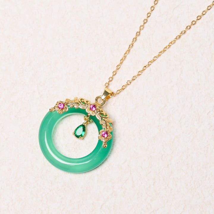Collana con Buddha Stones, calcedonio verde, fibbia della pace, forza