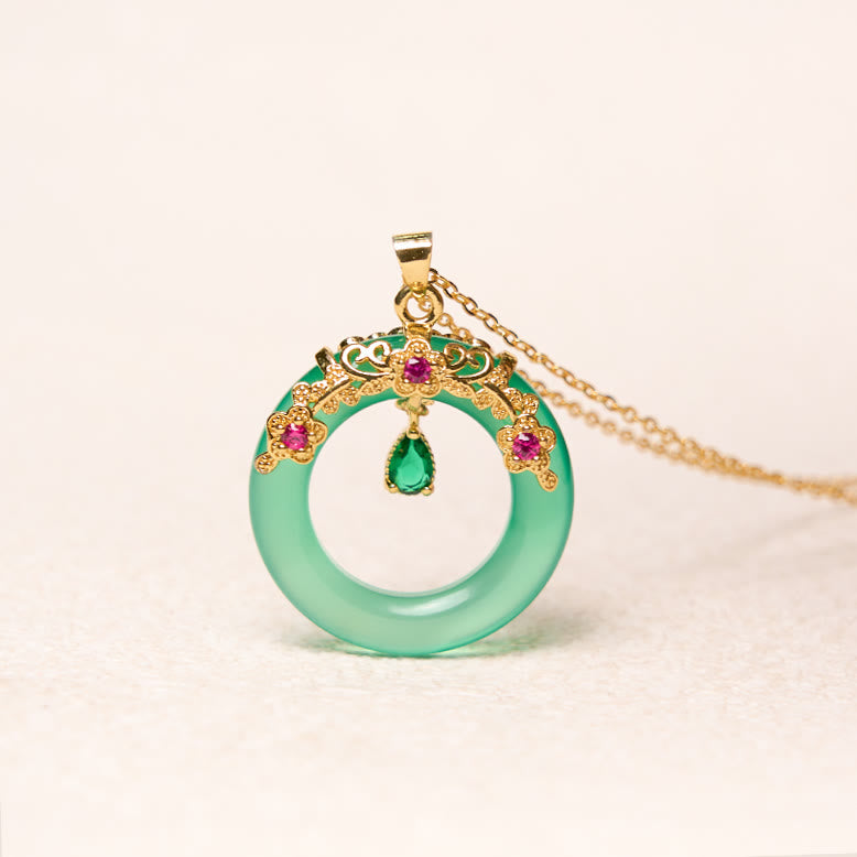 Collana con Buddha Stones, calcedonio verde, fibbia della pace, forza