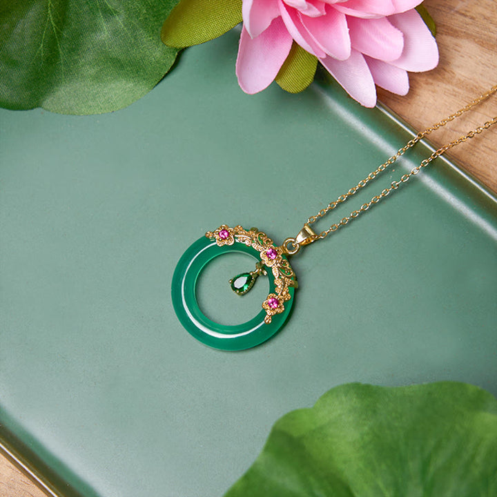 Collana con Buddha Stones, calcedonio verde, fibbia della pace, forza