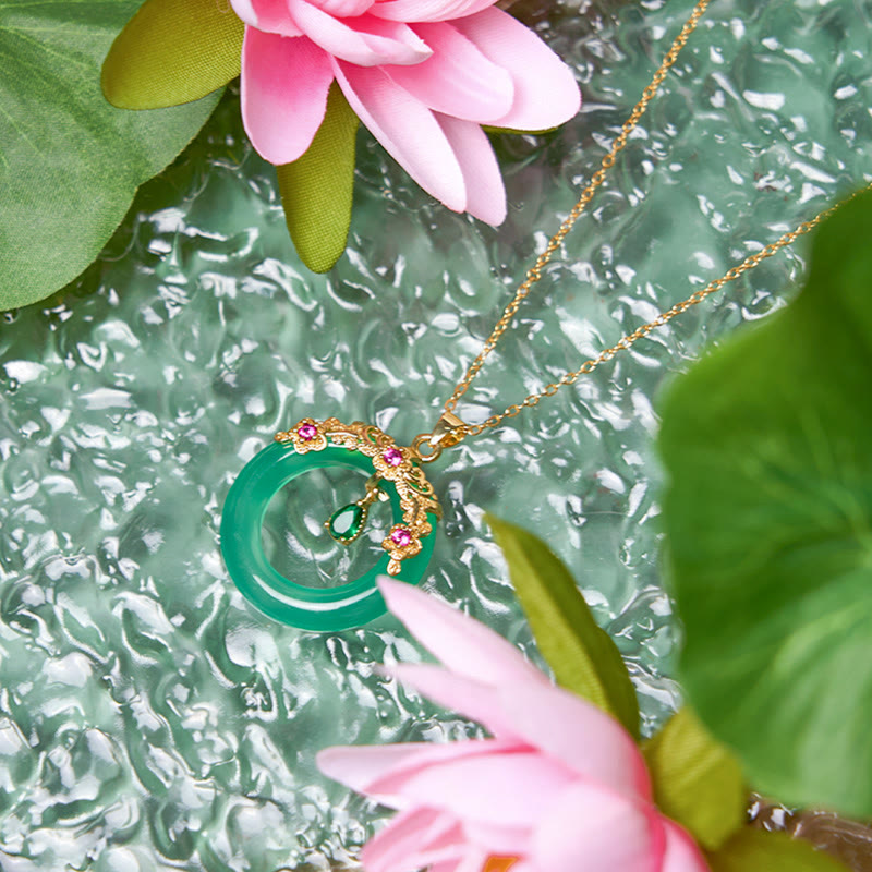 Collana con Buddha Stones, calcedonio verde, fibbia della pace, forza