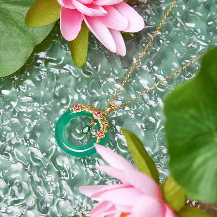 Collana con Buddha Stones, calcedonio verde, fibbia della pace, forza