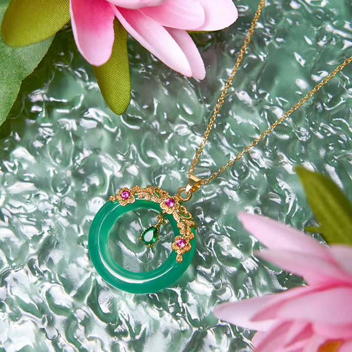 Collana con Buddha Stones, calcedonio verde, fibbia della pace, forza