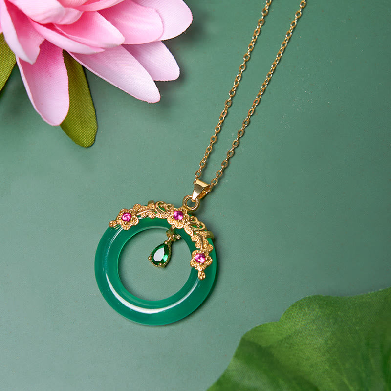Collana con Buddha Stones, calcedonio verde, fibbia della pace, forza