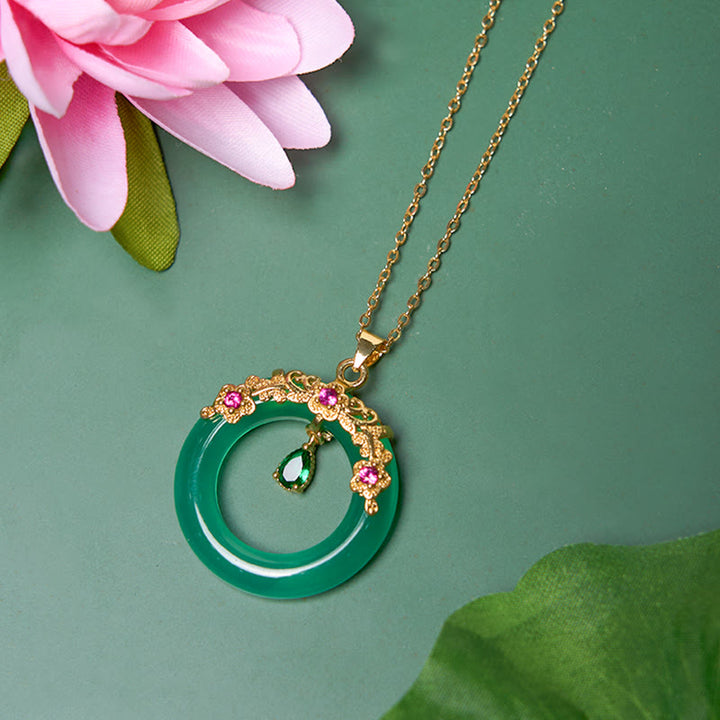 Collana con Buddha Stones, calcedonio verde, fibbia della pace, forza