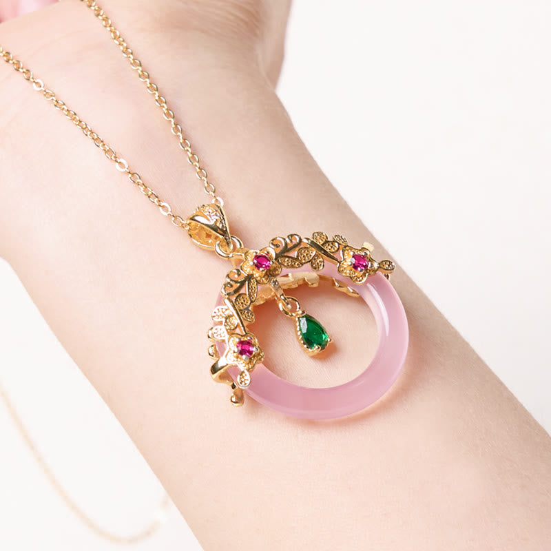Collana con Buddha Stones, calcedonio verde, fibbia della pace, forza
