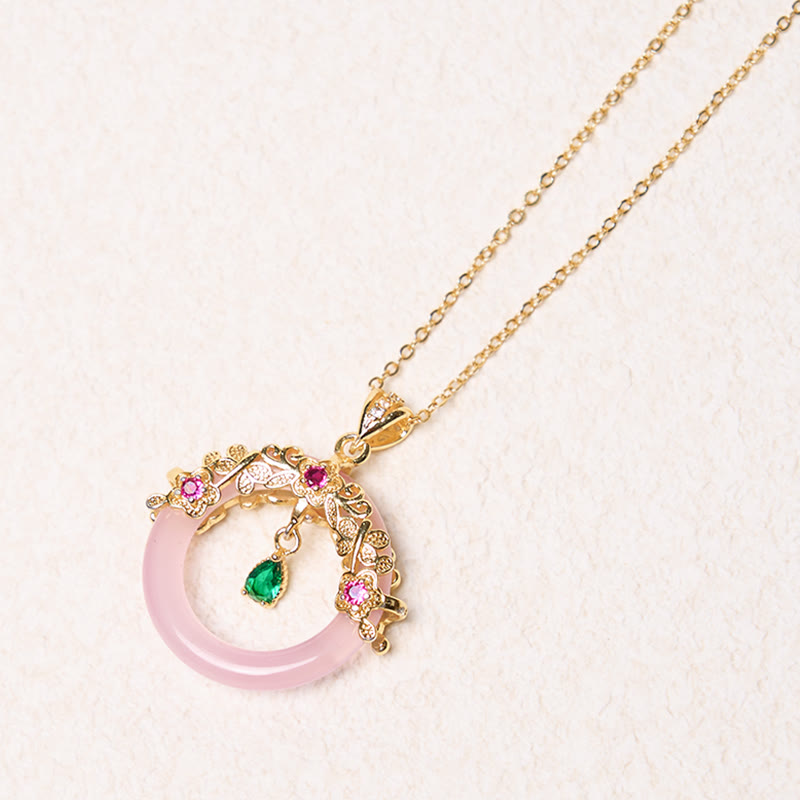 Collana con Buddha Stones, calcedonio verde, fibbia della pace, forza