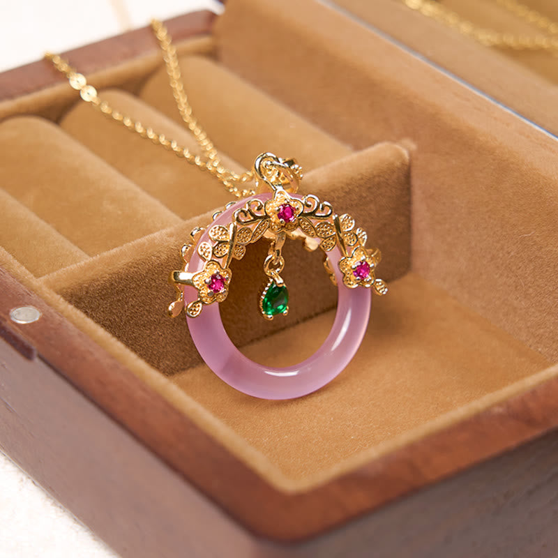 Collana con Buddha Stones, calcedonio verde, fibbia della pace, forza