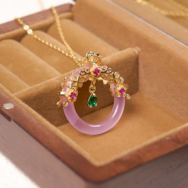 Collana con Buddha Stones, calcedonio verde, fibbia della pace, forza