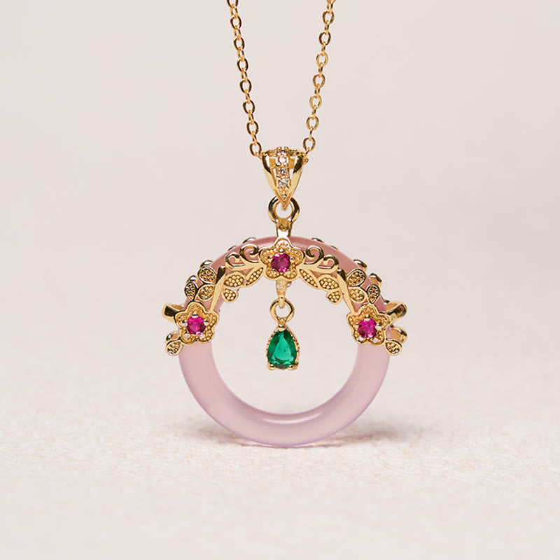 Collana con Buddha Stones, calcedonio verde, fibbia della pace, forza