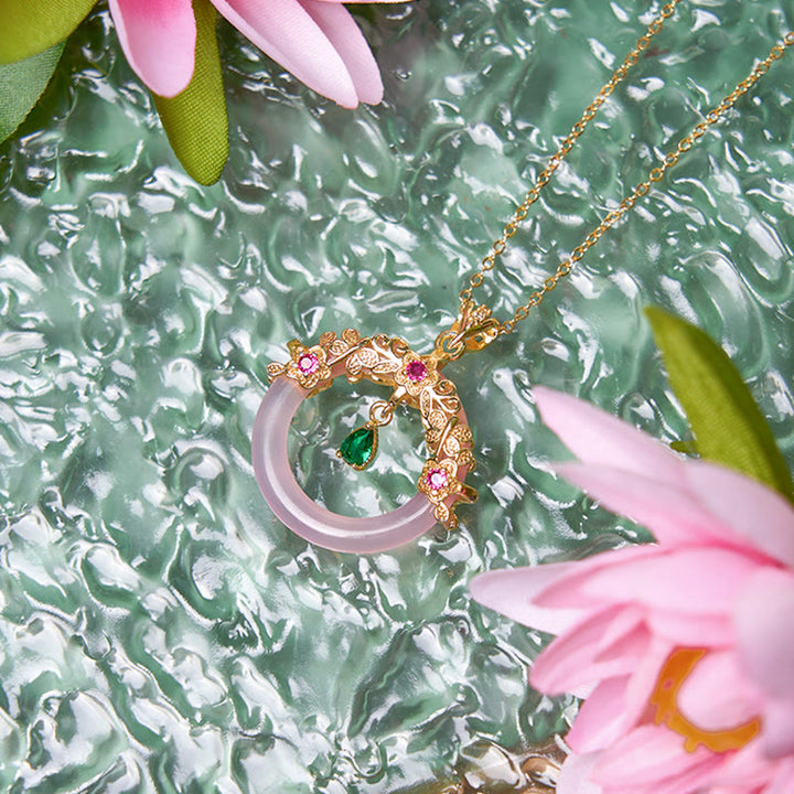Collana con Buddha Stones, calcedonio verde, fibbia della pace, forza