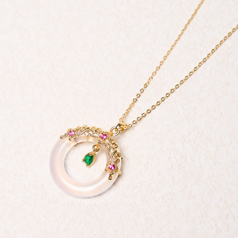 Collana con Buddha Stones, calcedonio verde, fibbia della pace, forza