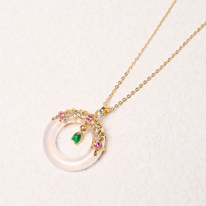 Collana con Buddha Stones, calcedonio verde, fibbia della pace, forza