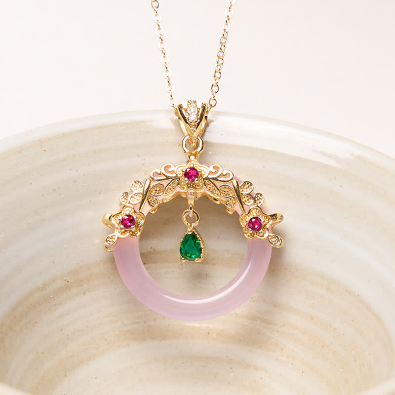 Collana con Buddha Stones, calcedonio verde, fibbia della pace, forza