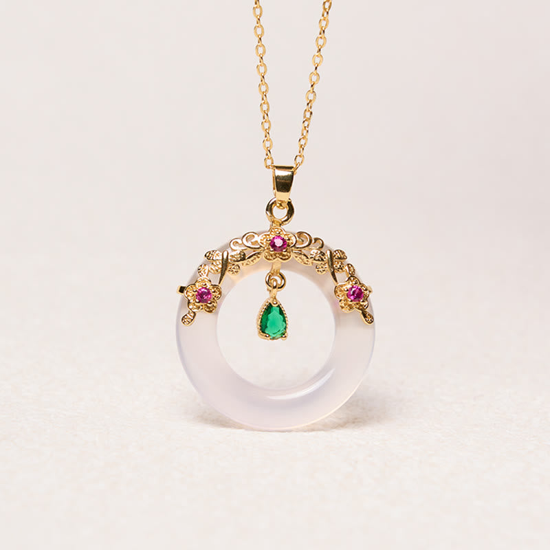 Collana con Buddha Stones, calcedonio verde, fibbia della pace, forza